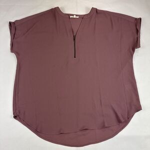 Maurices Mauve Zip-Front Short Sleeve Blouse